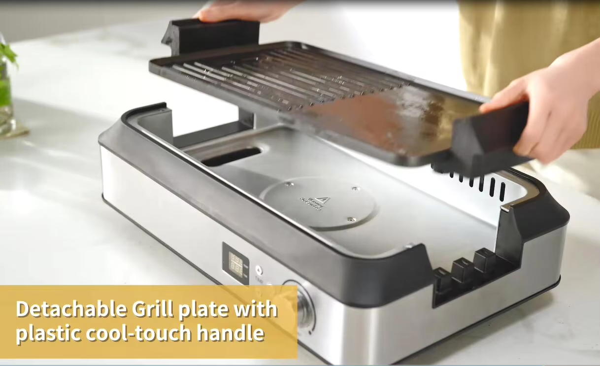 Indoor Electric Smokeless Grill, 1500W with Tempered Glass Lid, Portable Non-stick BBQ Grill, GR-01D