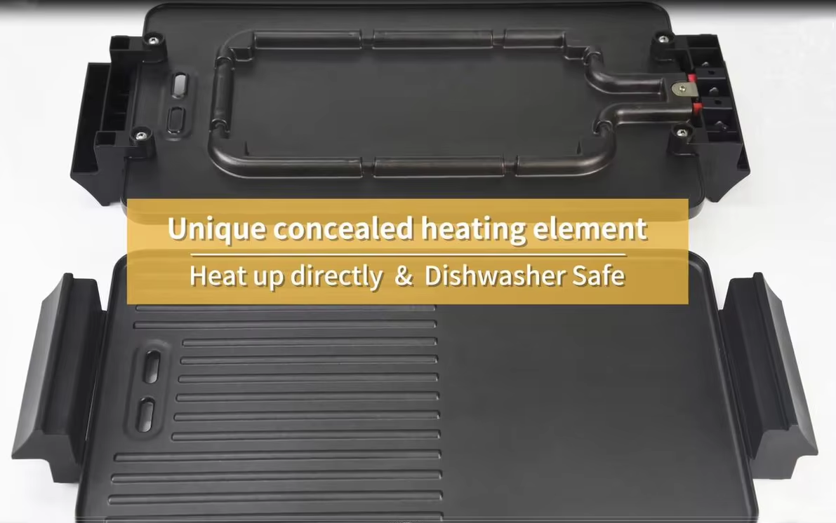 Indoor Electric Smokeless Grill, 1500W with Tempered Glass Lid, Portable Non-stick BBQ Grill, GR-01D