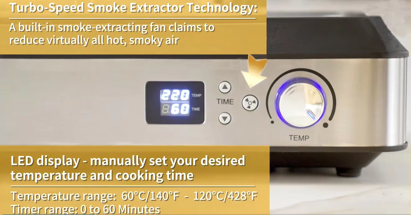 Indoor Electric Smokeless Grill, 1500W with Tempered Glass Lid, Portable Non-stick BBQ Grill, GR-01D