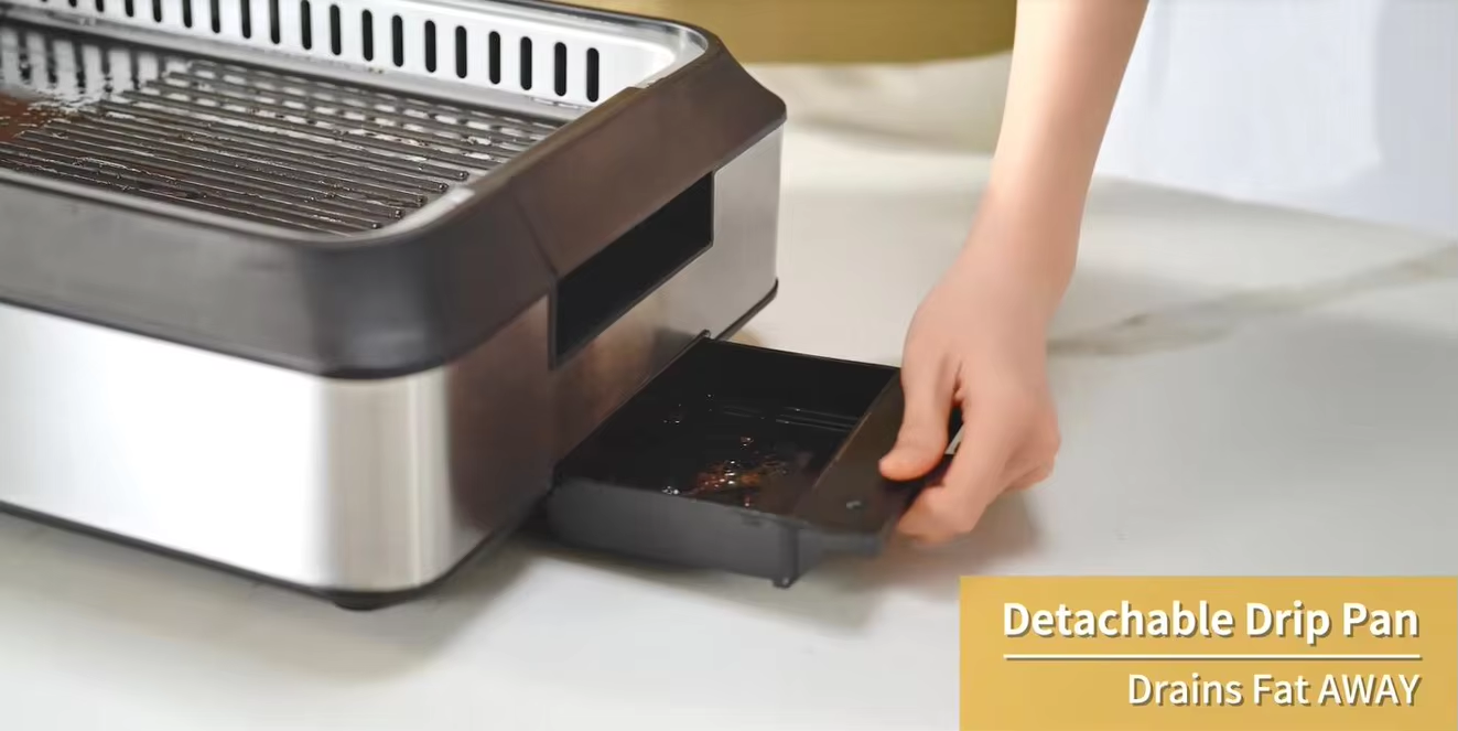 Indoor Electric Smokeless Grill, 1500W with Tempered Glass Lid, Portable Non-stick BBQ Grill, GR-01D