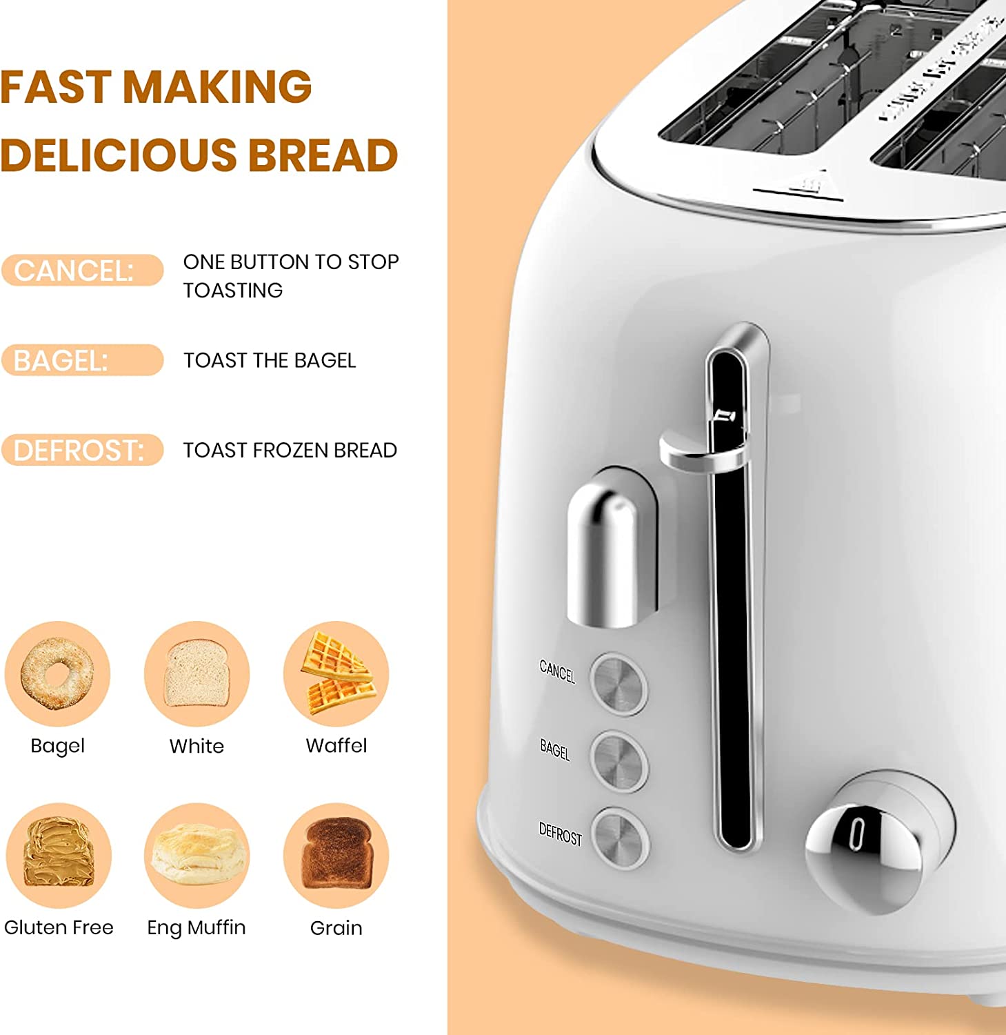 Multifunction 2-Slice Toaster with LED Illumination and Adjustable Browning Control TS-6168
