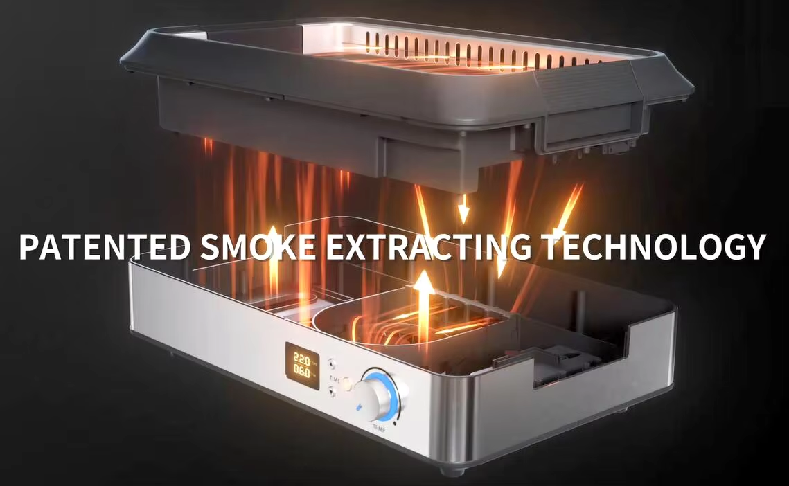 Indoor Electric Smokeless Grill, 1500W with Tempered Glass Lid, Portable Non-stick BBQ Grill, GR-01D