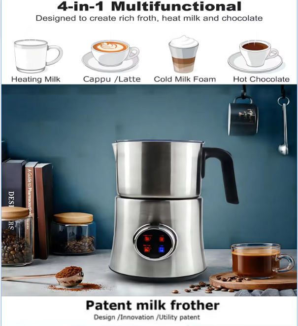4-in-1 Large Capacity Electric Milk Frother with LCD Display – 900ml Stainless Steel Jug  MF06S