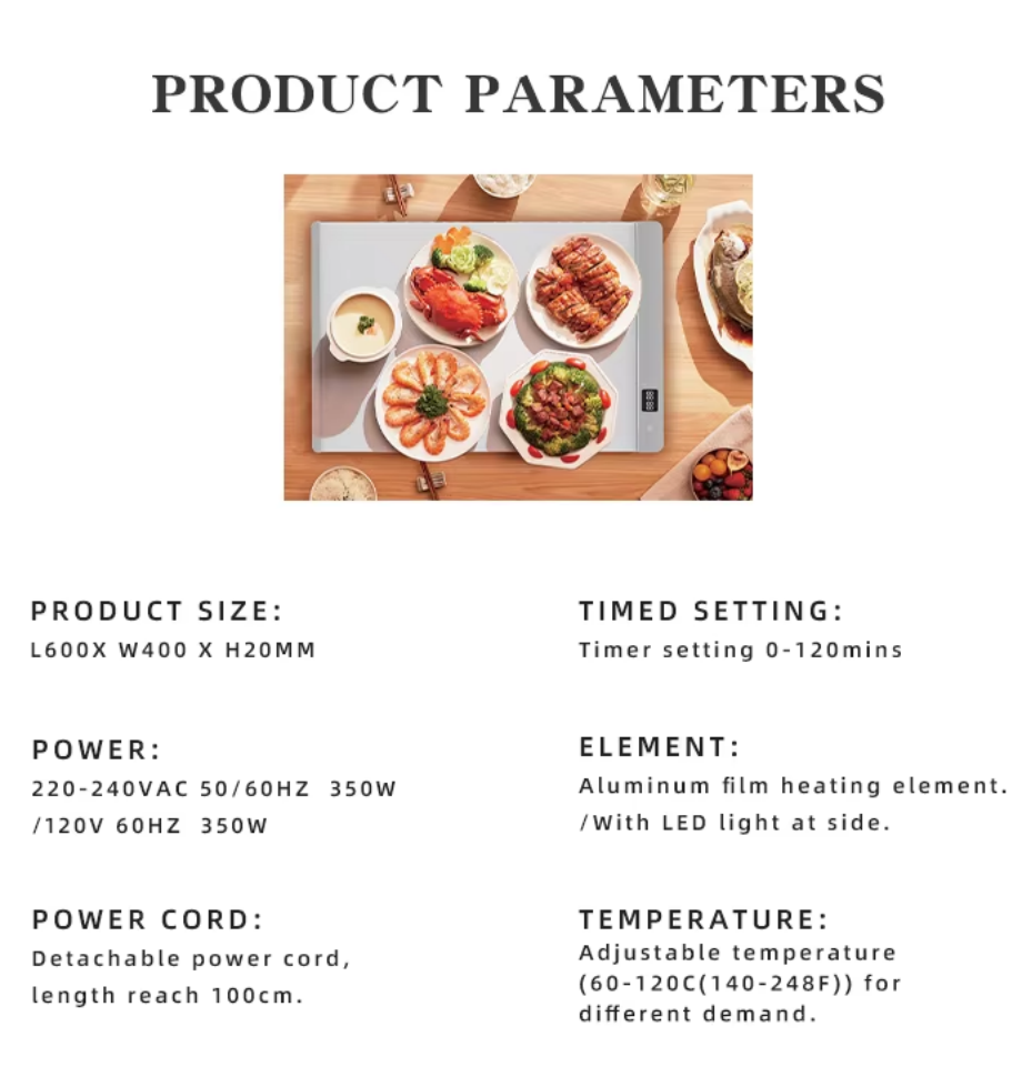 Rollable Electric Warming Tray | Adjustable Temperature 60–120°C | 400W Portable Buffet Food Warmer 