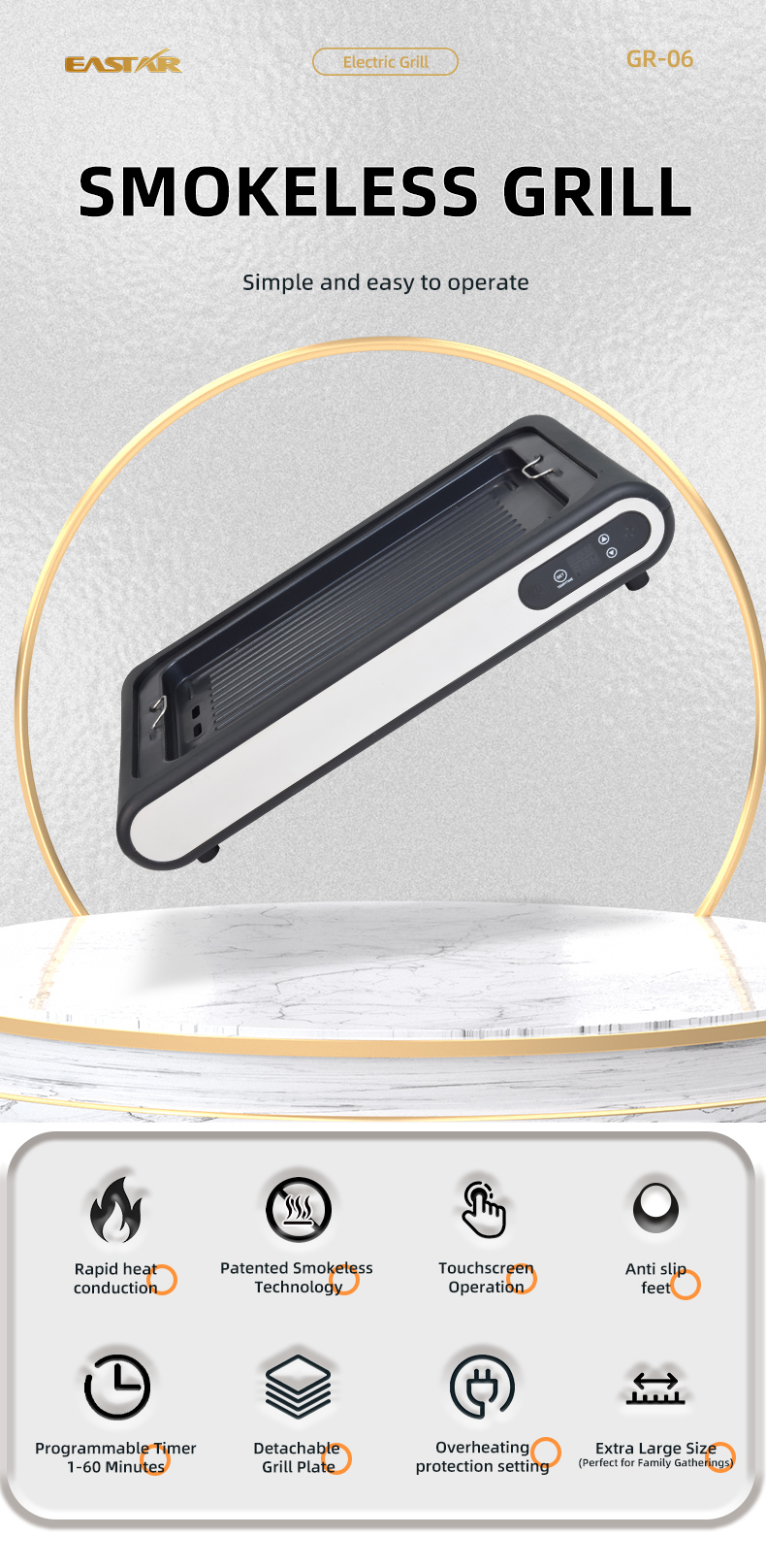 Indoor Electric Grills for Healthy, Smoke-Free Cooking|GR-06|Compact, fast-heating, non-stick raclet