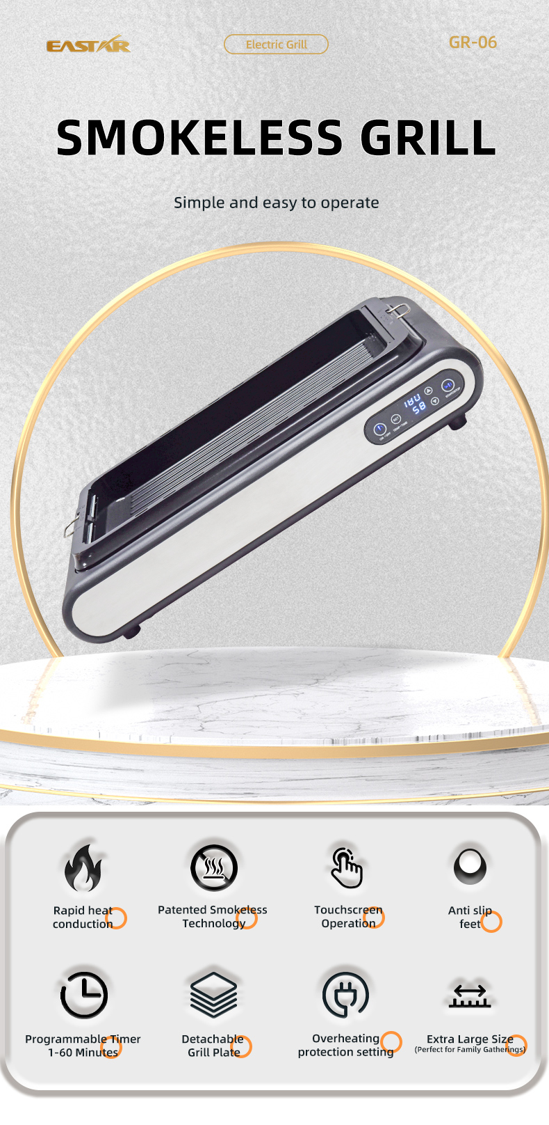 Indoor Electric Grills for Healthy, Smoke-Free Cooking|GR-06|Compact, fast-heating, non-stick raclet