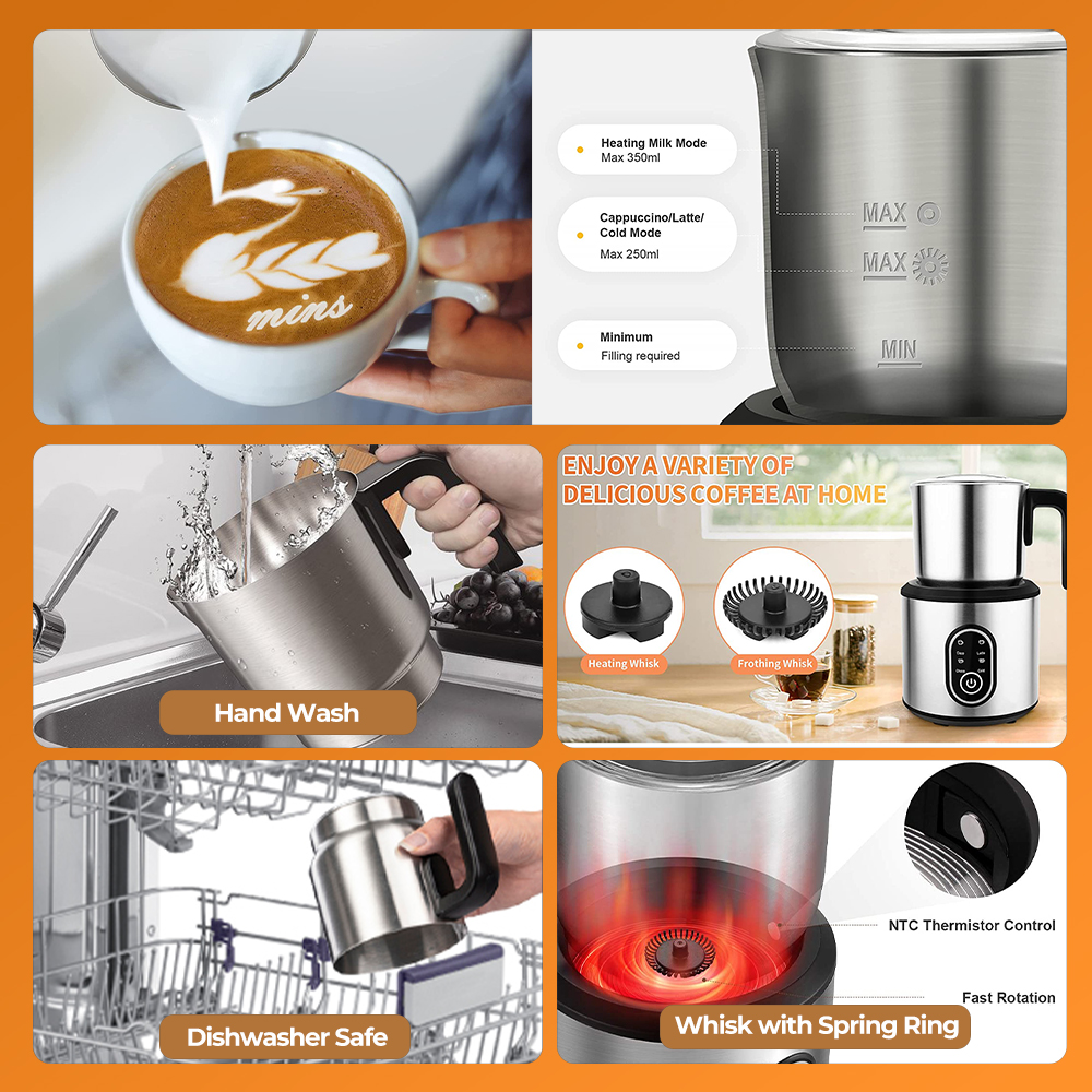 Factory Wholesale Custom Logo Electric S/S Base with S/S Jug Milk Frother|JMF988S