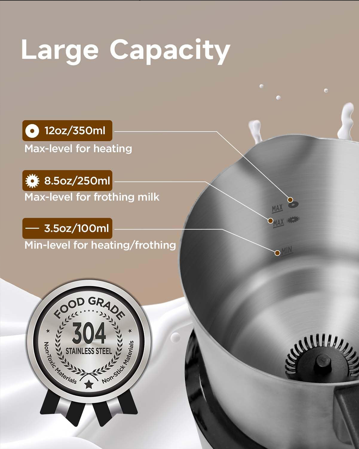 Factory Wholesale Custom Logo Electric S/S Base with S/S Jug Milk Frother|JMF988S