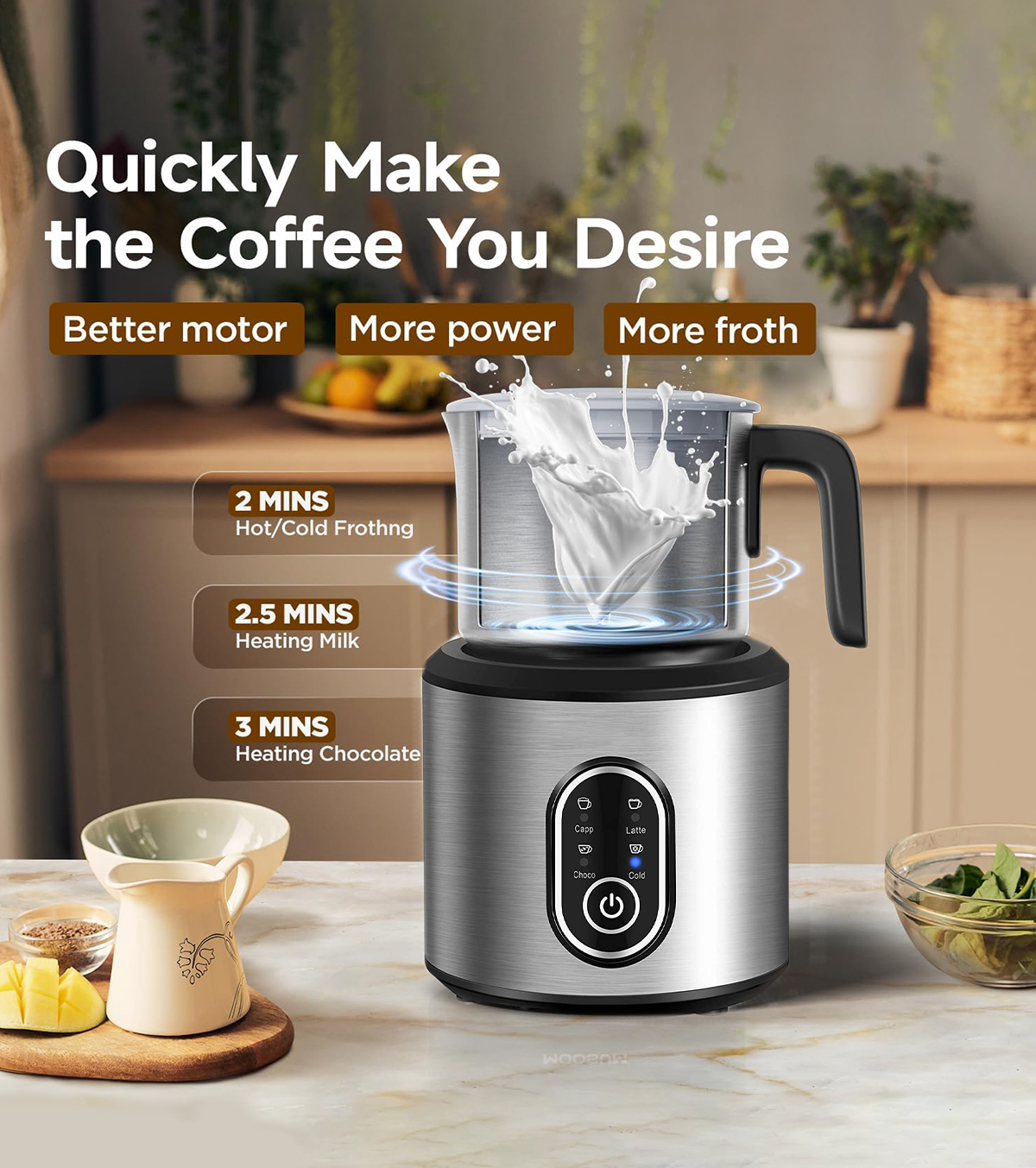 Factory Wholesale Custom Logo Electric S/S Base with S/S Jug Milk Frother|JMF988S