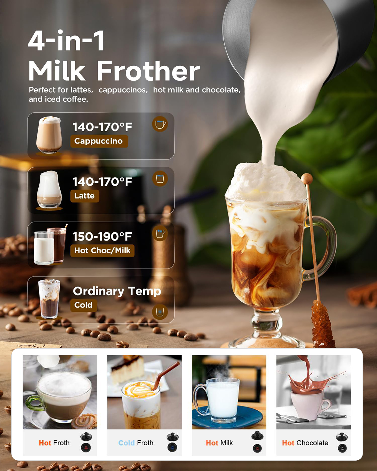 Factory Wholesale Custom Logo Electric S/S Base with S/S Jug Milk Frother|JMF988S