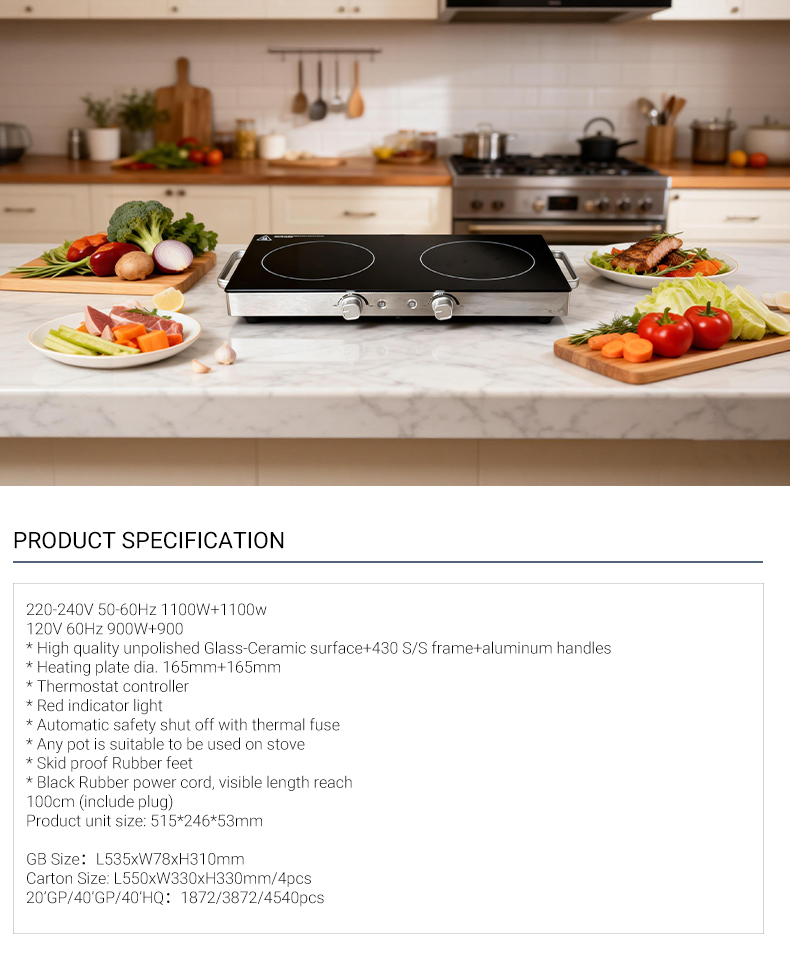 Glass-Ceramic Double Infrared Hot Plate | stainless steel constructionl Fast easy to use|HP16