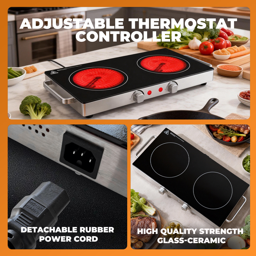 Glass-Ceramic Double Infrared Hot Plate | stainless steel constructionl Fast easy to use|HP16