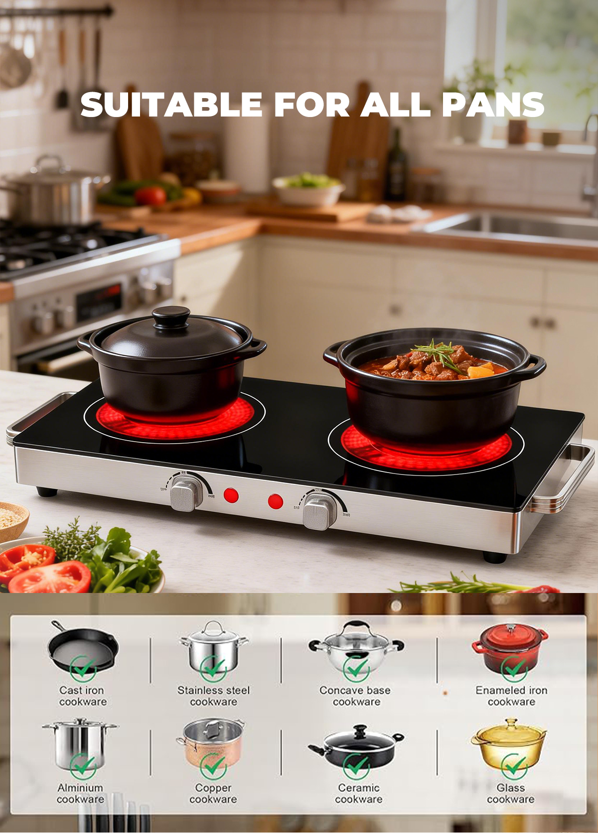 Glass-Ceramic Double Infrared Hot Plate | stainless steel constructionl Fast easy to use|HP16