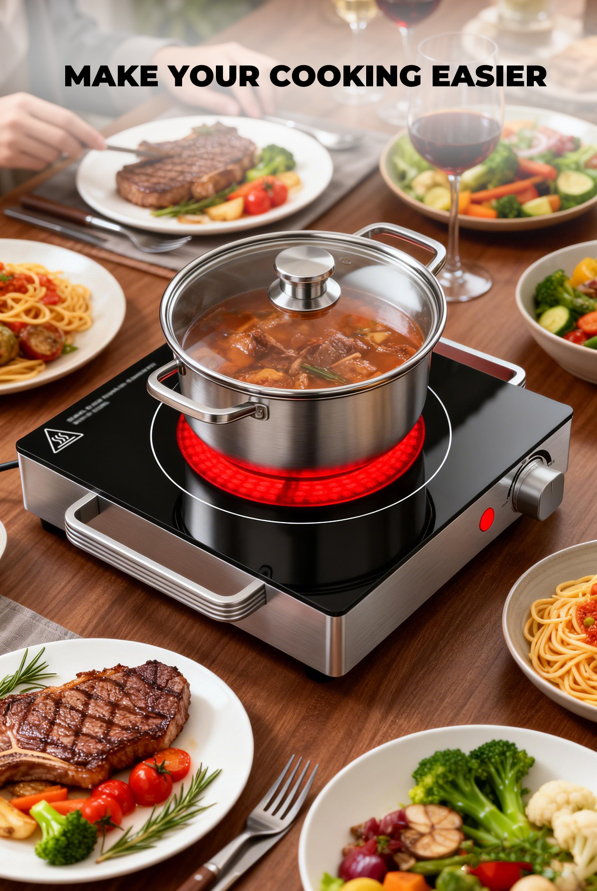 Fast Heating 1100W Portable 1 Burner Home Hot Plate with Ceramic Surface Knob Control HP15