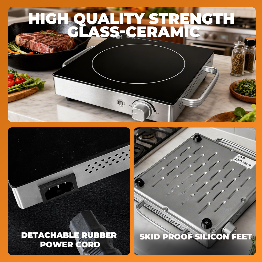 Fast Heating 1100W Portable 1 Burner Home Hot Plate with Ceramic Surface Knob Control HP15