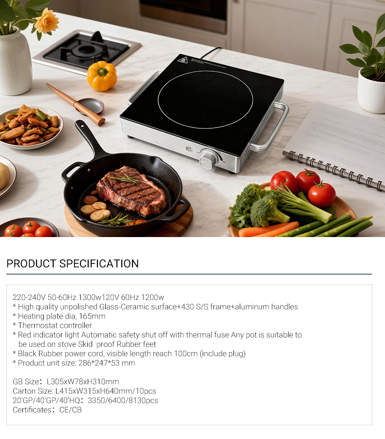 Fast Heating 1100W Portable 1 Burner Home Hot Plate with Ceramic Surface Knob Control HP15